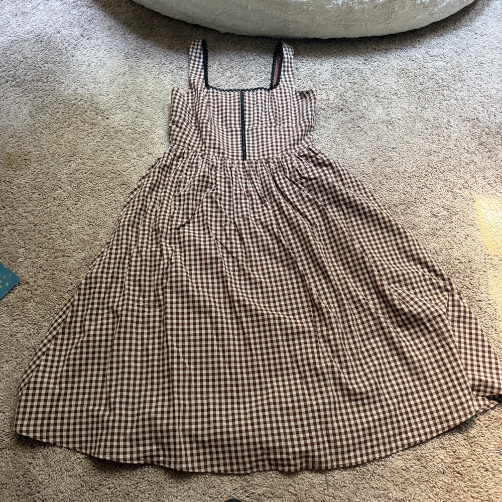 Rihoas brown gingham midi dress